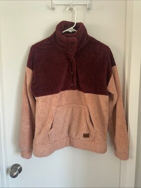 Roxy Sherpa Pullover - Burgundy & Dusty Rose